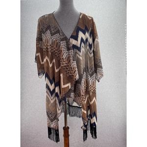 Lularoe Monroe Duster Kimono Womens Size Large Boho Brown Multi with Fringe